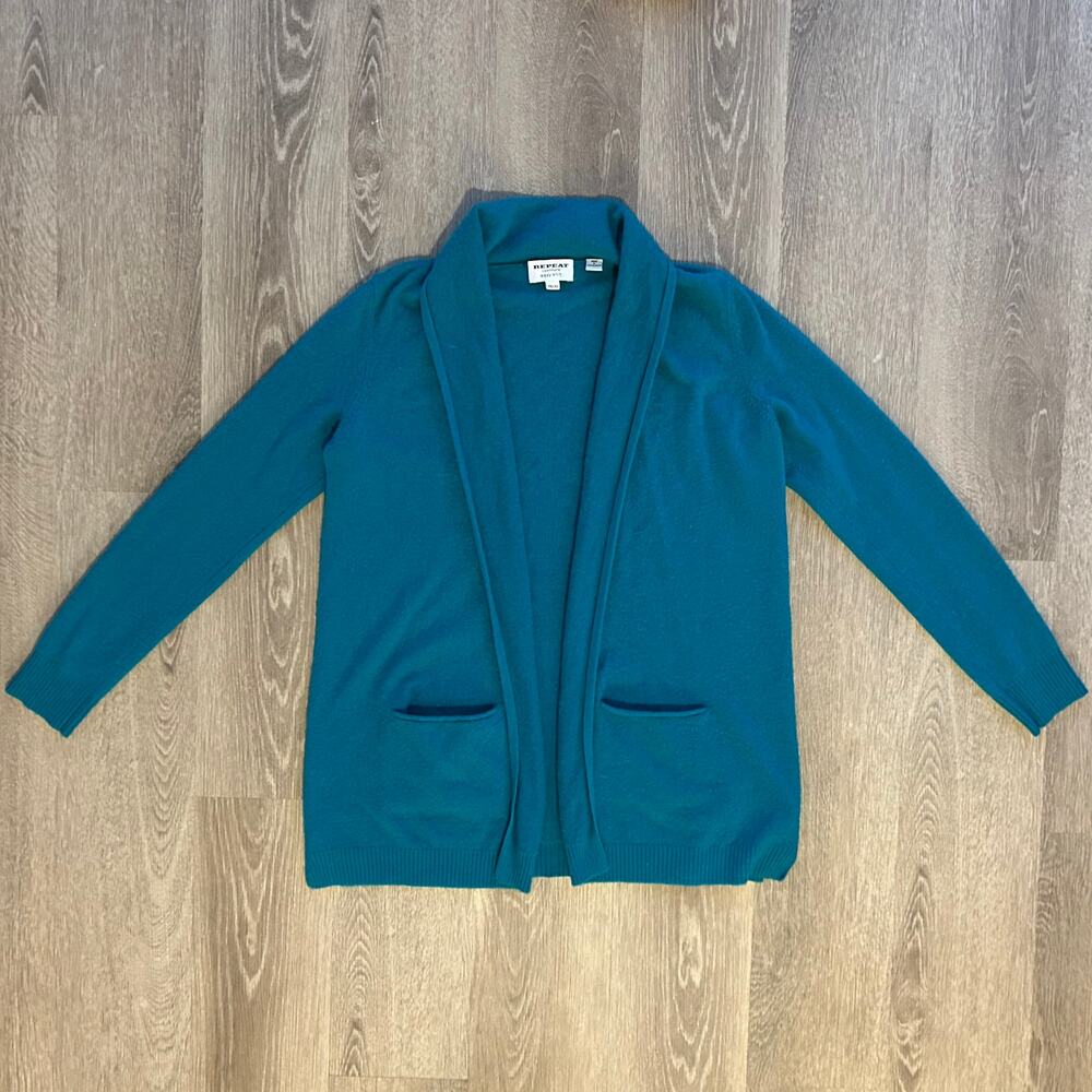 Repeat Cashmere‎ Easy Knit Open Cardigan Teal Green Cashmere XS Pockets